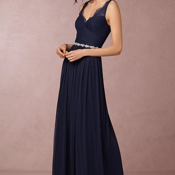 BHLDN Fleur Dress Lace Tulle by Hitherto Size 4 Navy Anthropologie - Picture 1 of 15